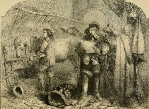 Cromwell lee la correspondencia secreta de Carlos I, ilustración deCassell's Illustrated History of England