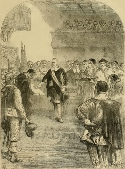 Cromwell prestando el juramento como Protectorilustración de Cassell's Illustrated History of England