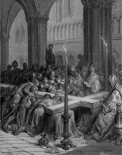 Los cruzados descubriendo la verdadera cruz, grabado de Gustavo Doré