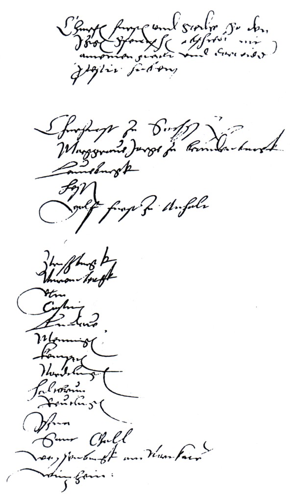 Firmas de los signatarios de la protesta en la dieta de Spira de 1529