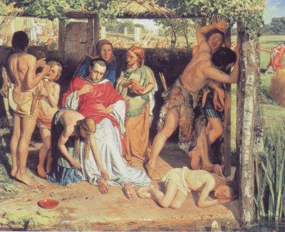 Cristianos protegiendo a un sacerdote de la persecución de los druidas, 1850, de William Holman Hunt. Ashmolean Museum, Oxford