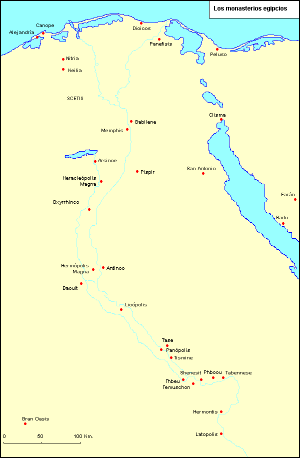 Mapa de los antiguos monasterios en Egipto