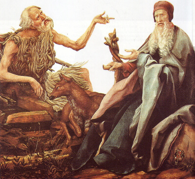 San Antonio visita a San Pablo el eremita, de Mathias Gothart Grünewald, Colmar, Unterlindenmuseum, AKG Londres/Erich Lessing