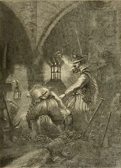 Los conspiradores en el sótano del parlamentoIlustración de Cassell's Illustrated History of England