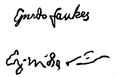 Firmas de Fawkes el 8 y el 10 de noviembre de 1605Ilustración de Cassell's Illustrated History of England