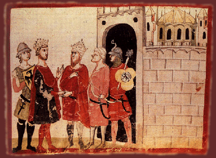 Federico II entra en Jerusalén, miniatura deCrónicas del villano. Biblioteca Vaticana