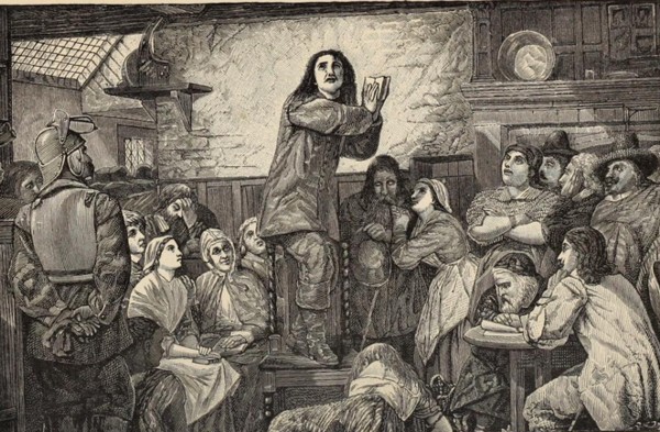 George Fox predicando en una taberna, por Edward Henry Wehnert