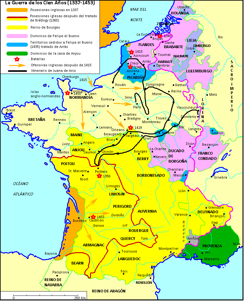 Mapa de la Guerra de los Cien Años (1337-1453)