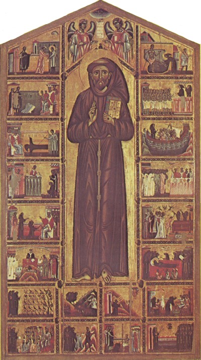 Panel de Francisco de Asís con diversas escenas de su vida