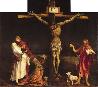 Crucifixión, panel central del retablo de Isenheim, de Matthias Grünewald, 1515; en el museo Unterlinden, Colmar, Francia