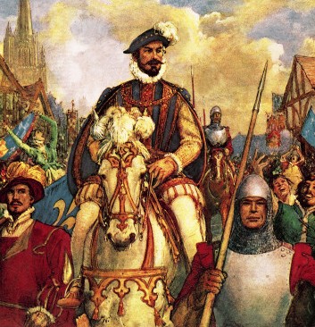 El duque de Guisa regresa a París en triunfo en 1588 tras derrotar a los protestantes, por John Millar Watt