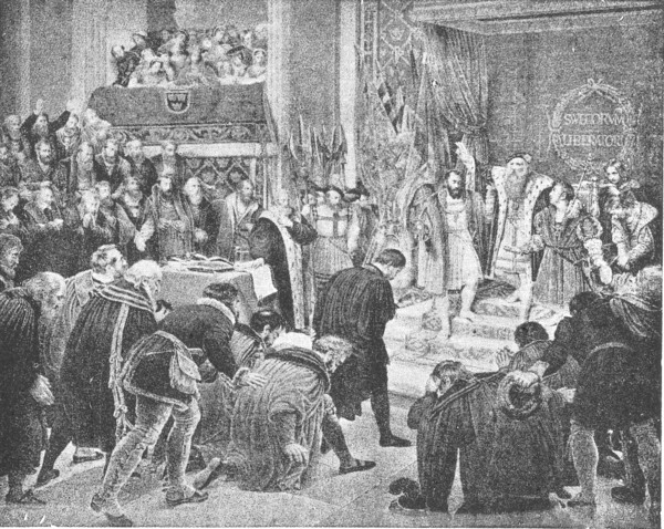 Gustav Vasa se despide de los Estados en su última asamblea de 1560De un grabado antiguo en acero