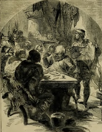 Harold recibe la noticia de la invasión por los normandosIlustración de Cassell's Illustrated History of England