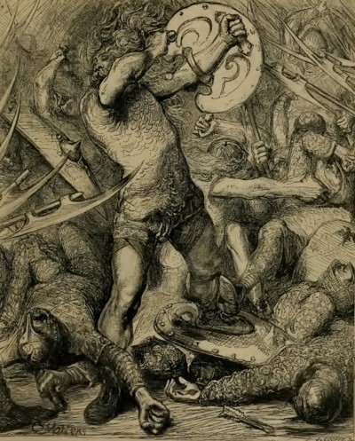 Hereward abriéndose paso entre los normandosIlustración de Cassell's Illustrated History of England