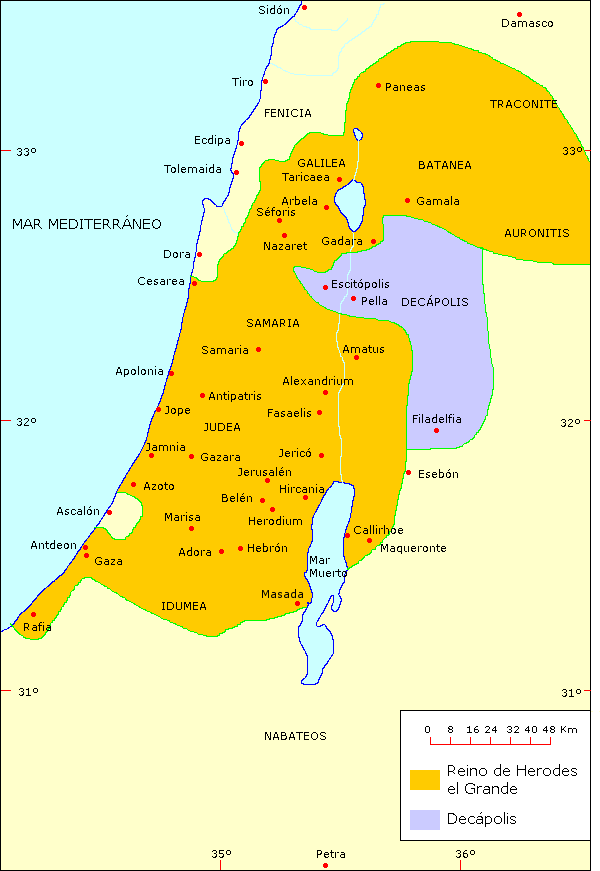 Mapa del reino de Herodes el Grande