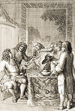 Grabado en el que se representa a hugonotes emigrados a Brandeburgo