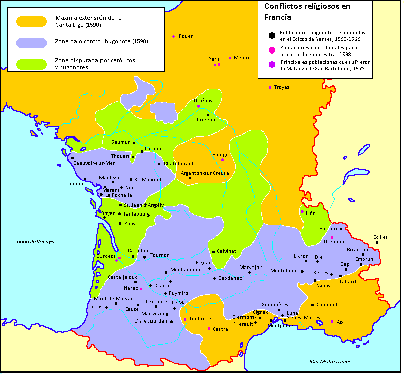 Mapa de los conflictos religiosos en Francia