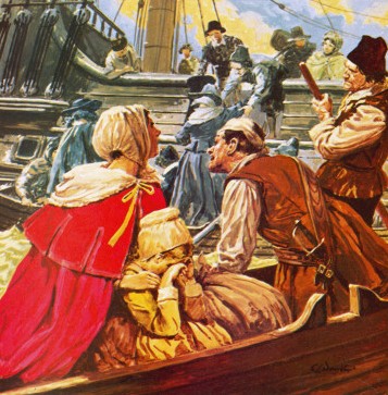 Protestantes franceses huyendo de Francia durante el reinado de Luis XIV, por C. I. Doughty