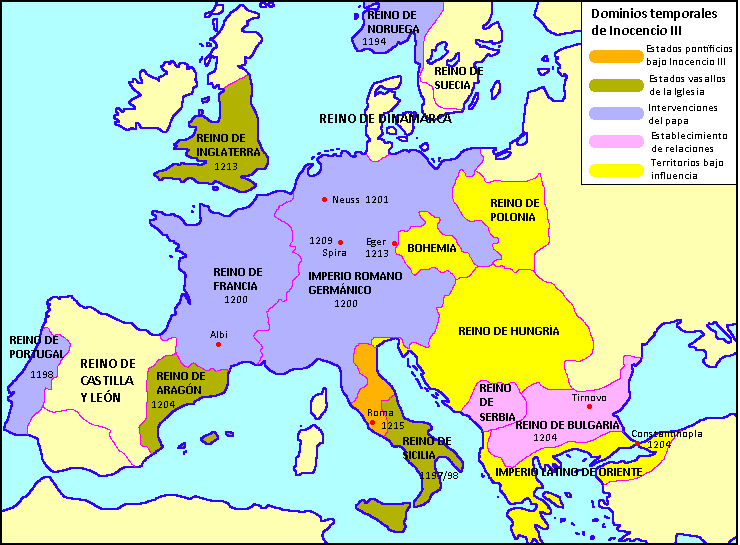 Mapa de los dominios temporales de Inocencio III