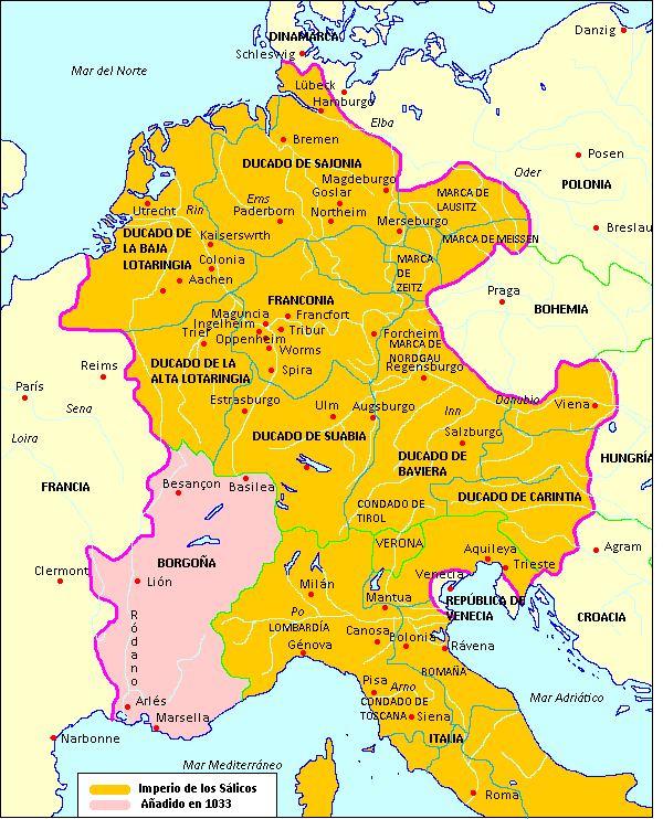 Mapa del imperio bajo Enrique IV