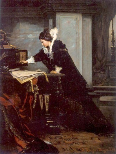 Isabel I firma la sentencia de muerte de María Estuardopor Sándor Liezen-Meyer. Museo de Colonia