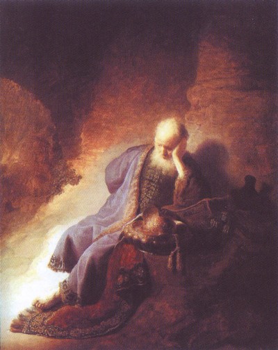 Jeremías prevé la destrucción de Jerusalén, óleo sobre tabla de Rembrandt