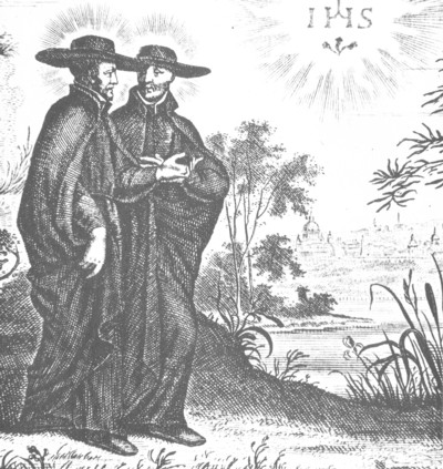 Ignacio de Loyola y Francisco Javier. Grabado del siglo XVI.Scolasticat des Fontaines