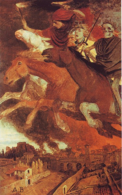 La guerra, óleo sobre tabla de Arnold Böcklin, 1896. Staatliche Kunstsammlungen, Dresde