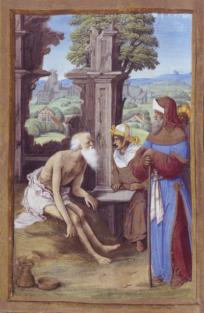 Job y sus tres amigos, del Libro de Horas de Enrique VIII, c. 1500