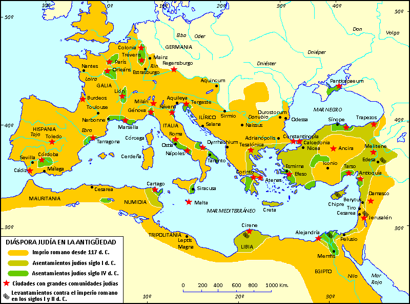Mapa de la diáspora judía en la Antigüedad