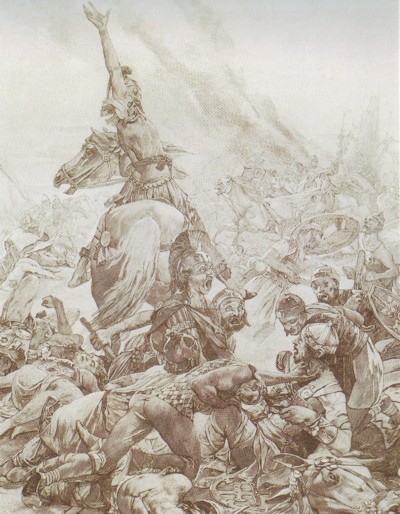 Juliano combatiendo contra francos y alamanos en las Galias