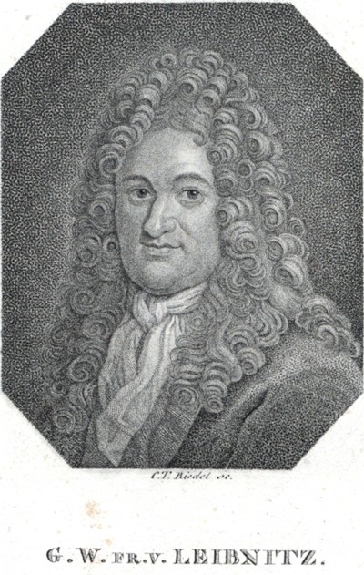 Gottfried Wilhelm Leibniz, grabado de Karl Traugott Riedel