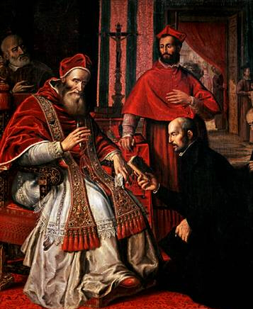 Ignacio de Loyola recibe del papa Pablo III la bula de fundación de la Compañía de Jesús. Iglesia de Jesús, Roma