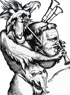 Caricatura anti-protestante en la que Lutero es instrumento de los demonios