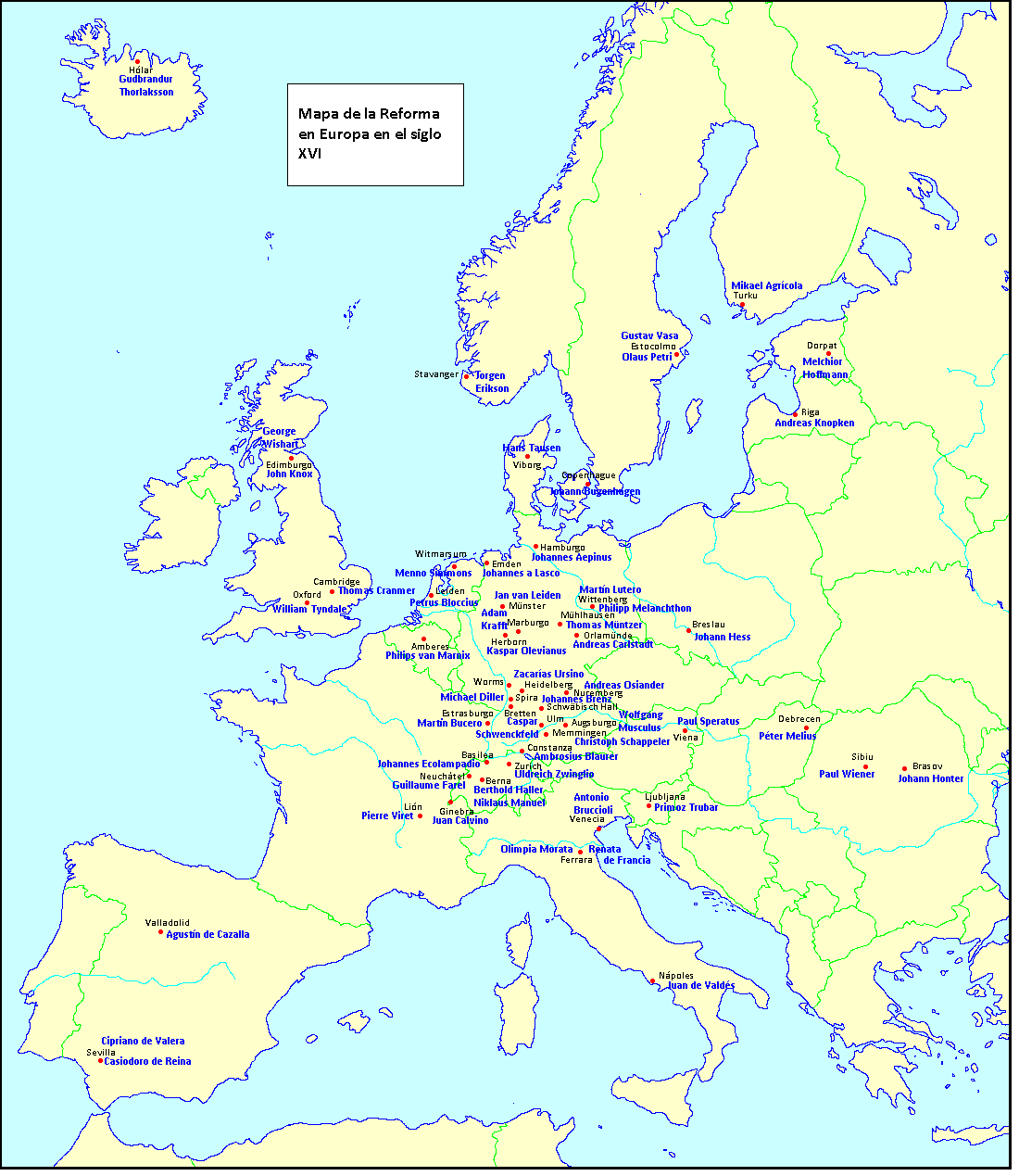 Mapa de la Reforma en Europa