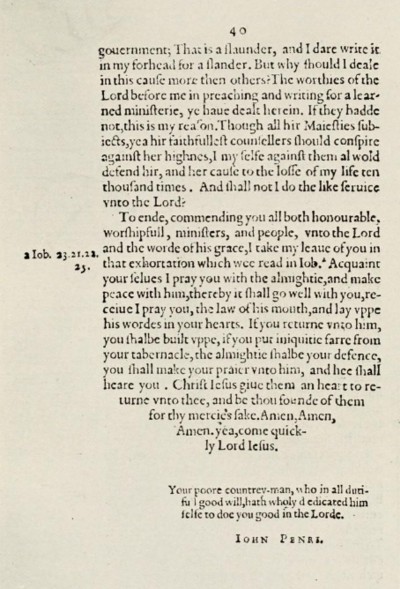 Útima página de Exhortation de John Penry