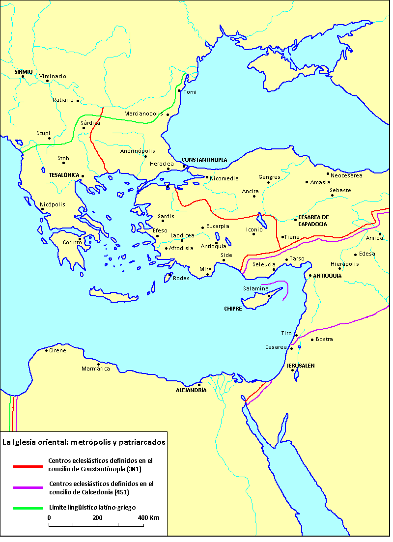 Mapa de la Iglesia oriental: metrópolis y patriarcados