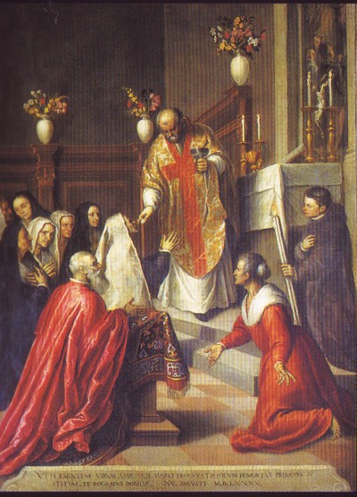 El senador Pasquale Cicogna asiste a misa, por Jacopo Palma. Palacio Donà, Venecia