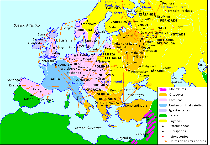 Mapa de las misiones en la Edad Media