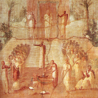 Isis, Atis y Cibeles, fresco de época romana, Museo Nazionale di Napoli, Napóles, Italia