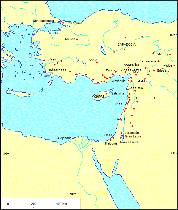 Mapa de difusión del monofisismo en Oriente