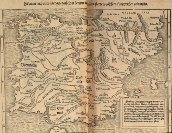 Mapa de la península ibérica en Cosmographia de Sebastian Münster
