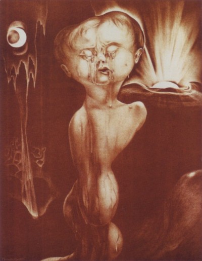 Nacimiento - El dolor humano, litografía de Alberto Martini.Bottega di Poesia, Milán