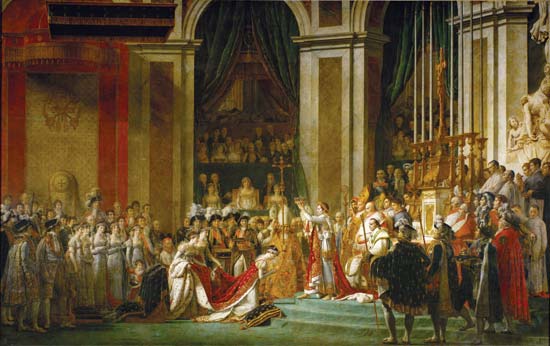 Coronación de Napoleón en Nôtre-Dame,óleo sobre lienzo de Jacques-Louis David, 1805-07; Louvre, París