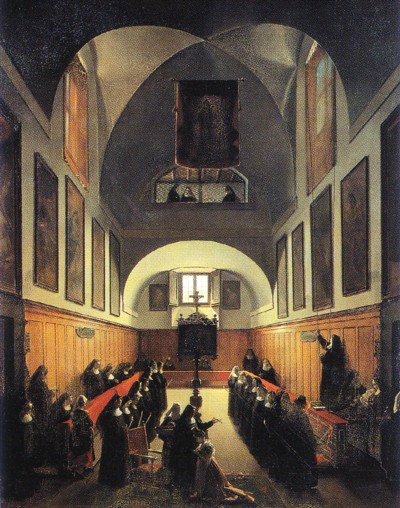 Iniciación de una joven novicia de Albano en el coro del convento de Santa Clara de Roma, siglo XIX, de Marius Granet. Museo del Louvre, París