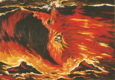 El suspiro de una ola, óleo sobre tela de Enzo Cucchi.Galería Brusino Bischofberger Künsnacht, Zurich