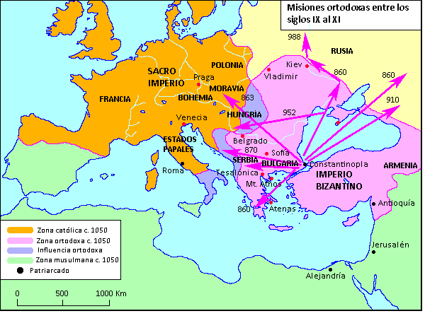Mapa de las misiones ortodoxas entre los siglos IX y XI