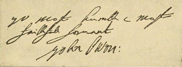 Autógrafo de John Owen, de una carta a Henry Cromwell