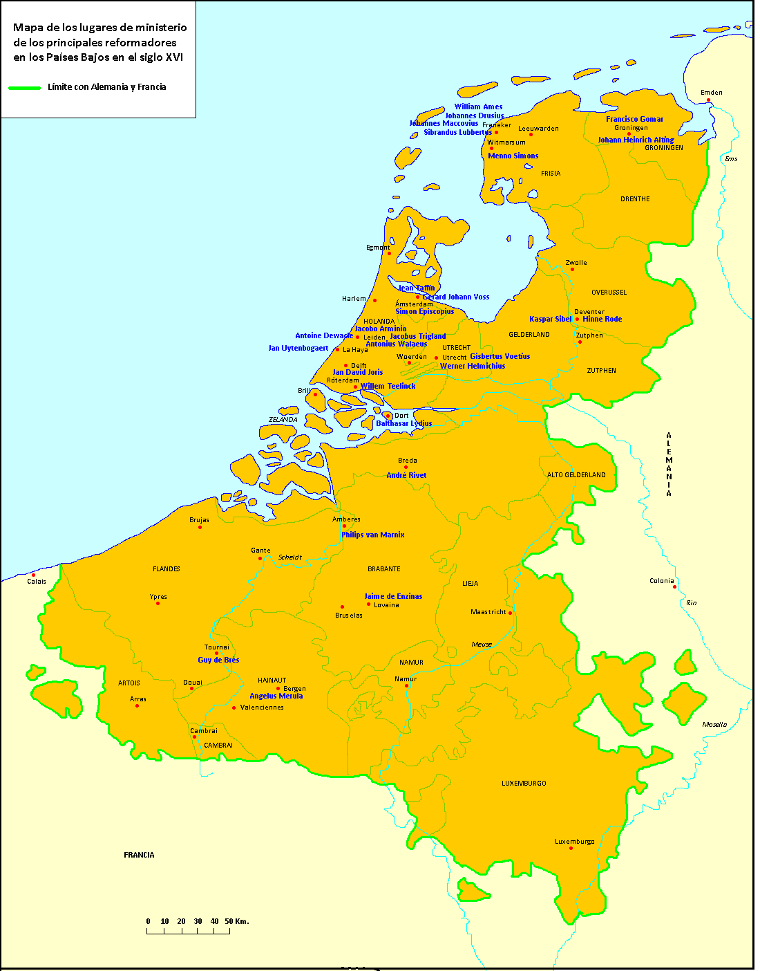 Mapa de la Reforma en los Países Bajos