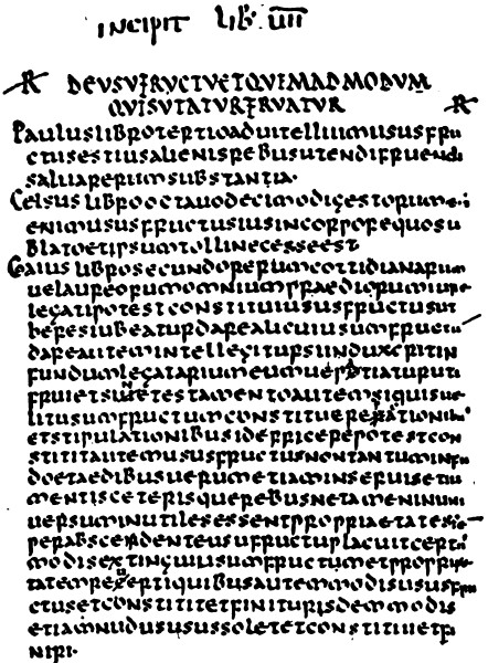 Fragmento de las Pandectas de JustinianoManuscrito del siglo VII, en la biblioteca Laurentiana, Florencia